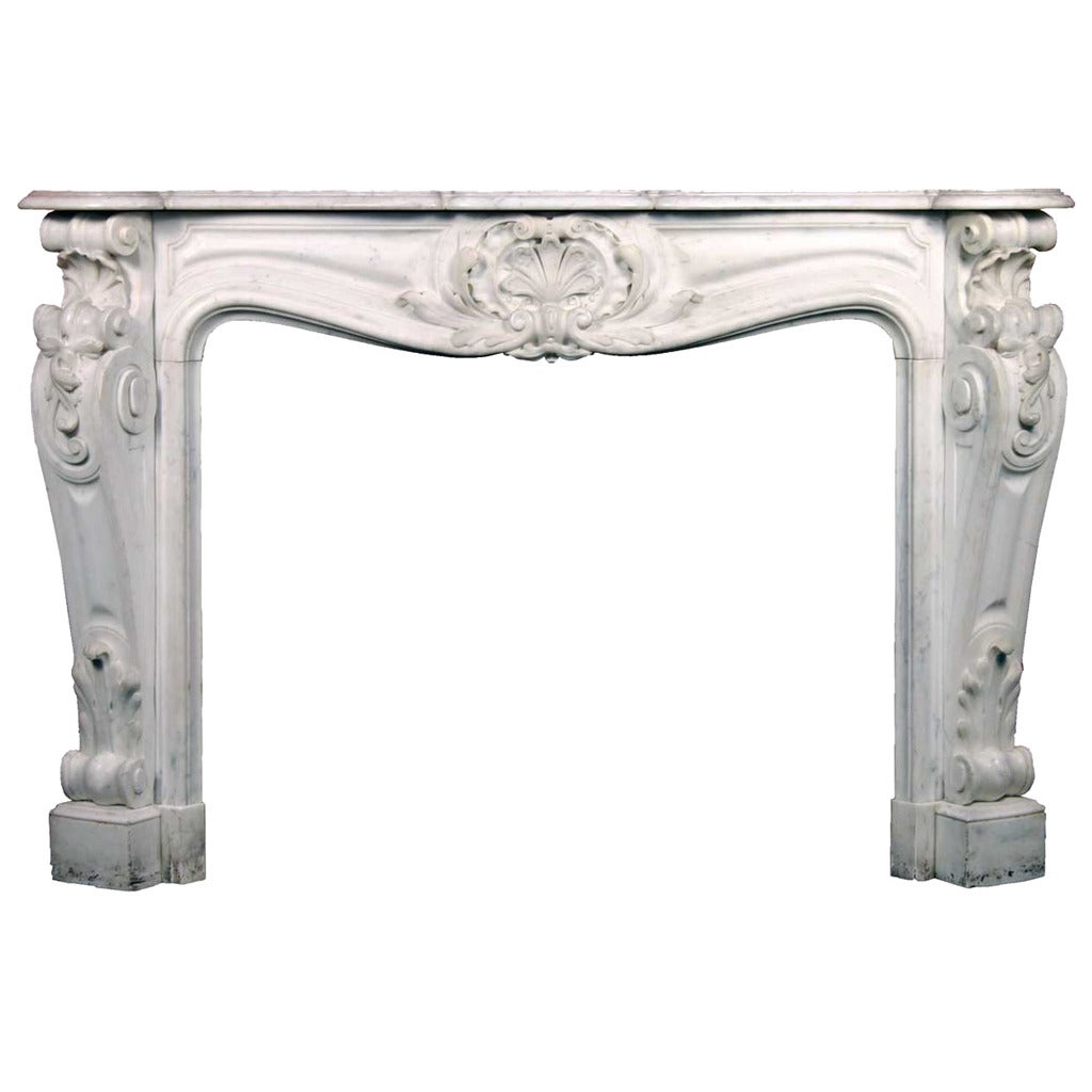 Exceptional French Louis XV Style Marble Fireplace Surround For Sale