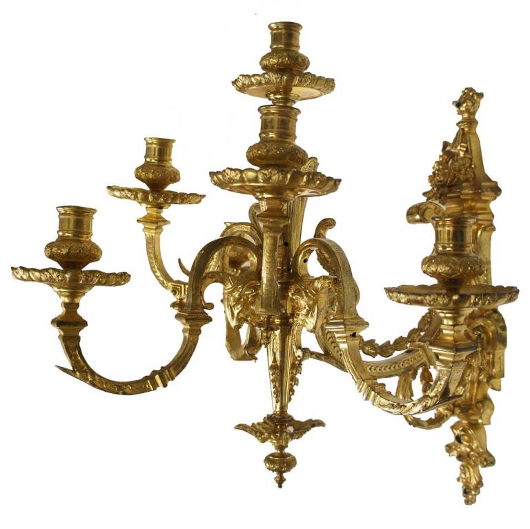 19th Century French Louis XVI Style Gilt Bronze 6-Light Sconce