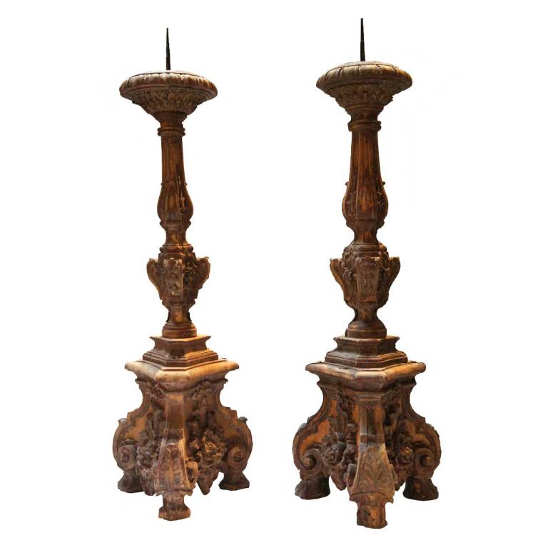 Indian Pair Indo Portuguese Silver Repousse Candlesticks For Sale