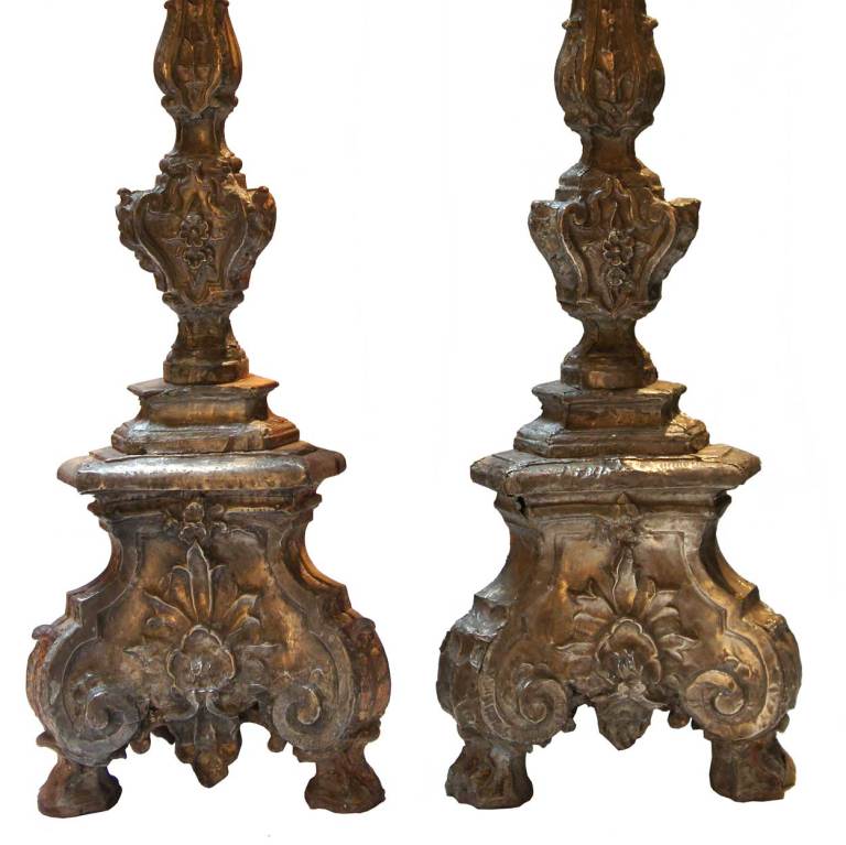 Pair Indo Portuguese Silver Repousse Candlesticks In Excellent Condition For Sale In Denver, CO
