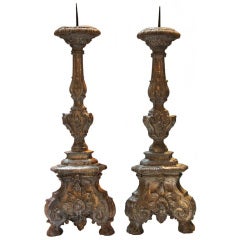 Pair Indo Portuguese Silver Repousse Candlesticks