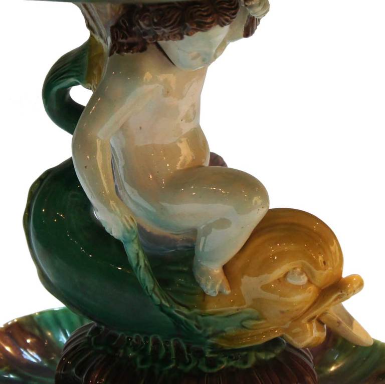 English Thomas Forester & Sons Majolica Dolphin & Putti Tazza 3