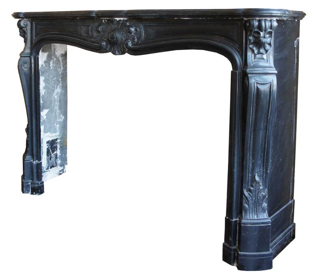 19th Century French Louis XV Style Black Marble Fireplace Surround