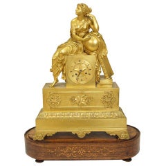 French Restauration Gilt Bronze Figural Musical Mantel Clock