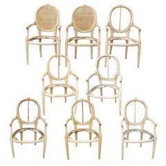 Set of 8 French Louis XVI Style Beech Faux Bois Armchairs
