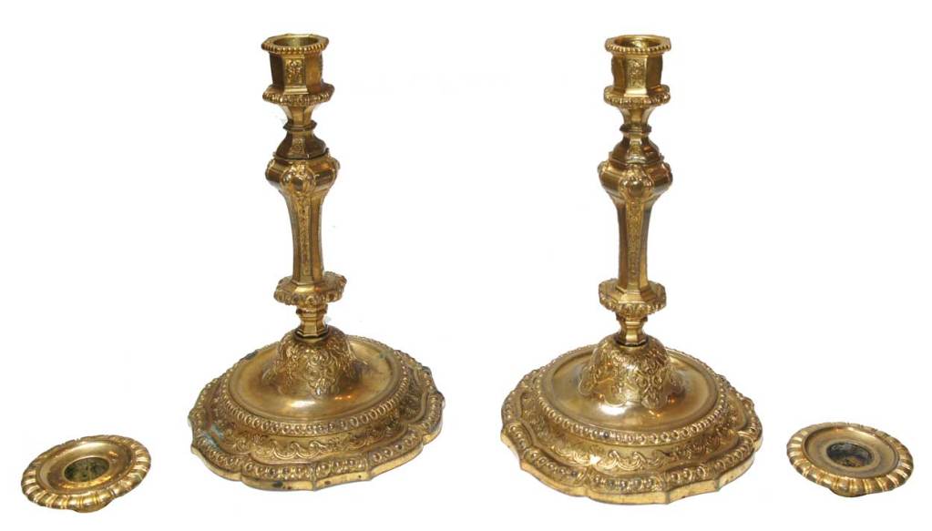 Pair of French Louis XV Gilt Bronze Candlesticks 1