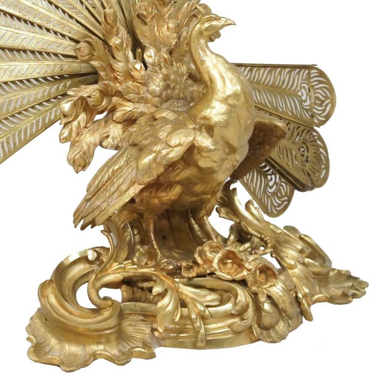 French Napoleon III Ormolu Peacock Summer Fireplace Screen
