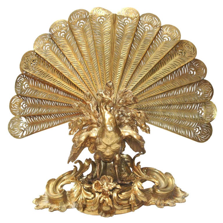 French Napoleon III Ormolu Peacock Summer Fireplace Screen ...
