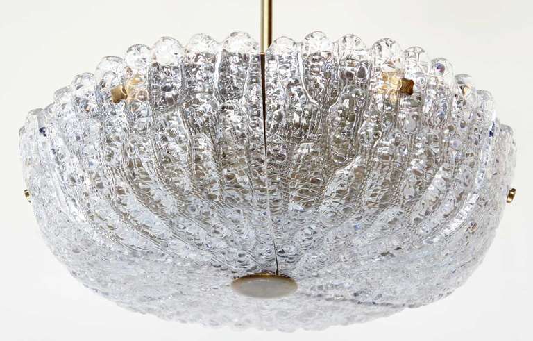 Mid-Century Modern Swedish Carl Fagerlund for Orrefors Brass Mounted Crystal Ceiling Light