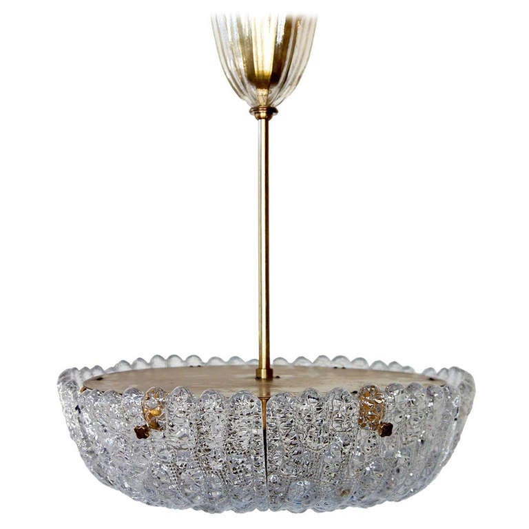 Swedish Carl Fagerlund for Orrefors Brass Mounted Crystal Ceiling Light