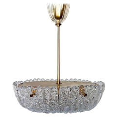 Swedish Carl Fagerlund for Orrefors Brass Mounted Crystal Ceiling Light