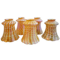 Set of Five American Quezal Art Glass Lamp Shades