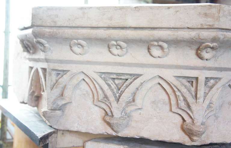 French Gothic Revival Hard Stone Fountain Pedestal Basin 6