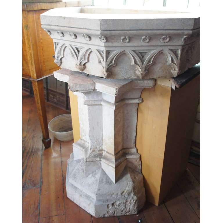 French Gothic Revival Hard Stone Fountain Pedestal Basin 7