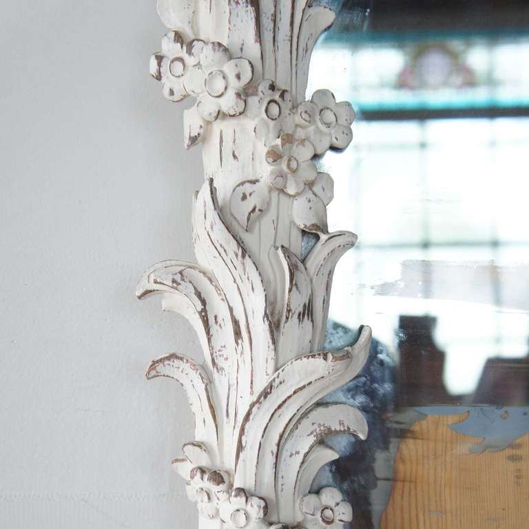 French Louis XVI Painted Oak Pier Mirror In Good Condition In Denver, CO