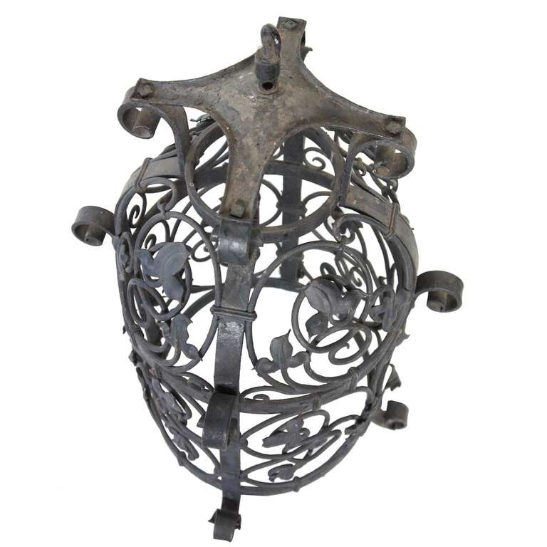 American Victorian Wrought Iron Hanging Lantern In Good Condition In Denver, CO