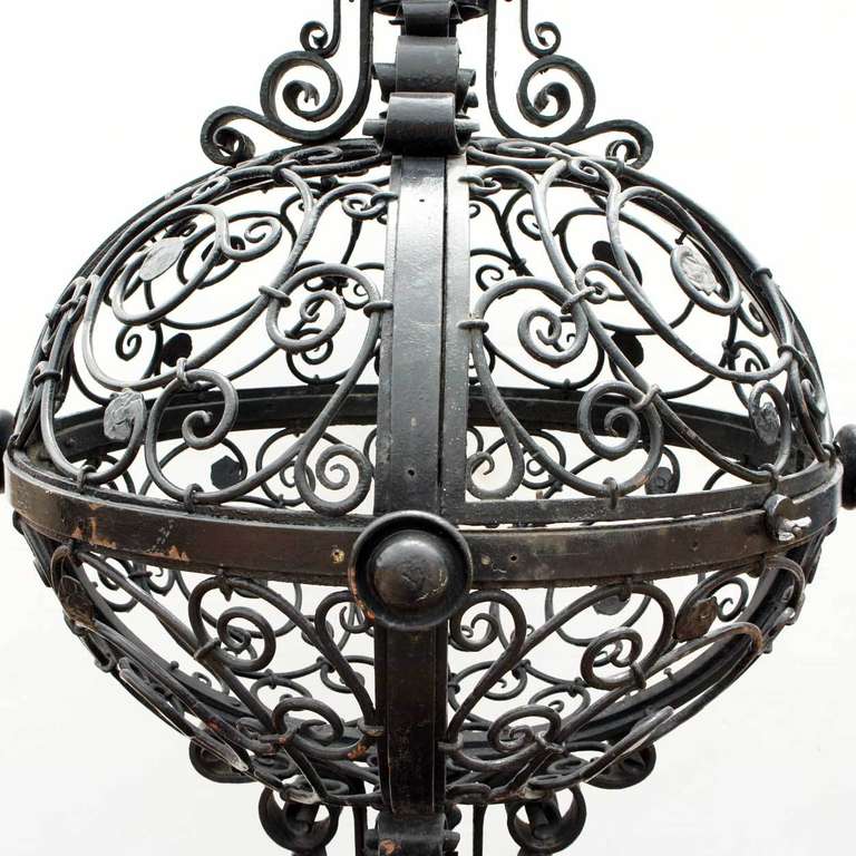 Victorian Pair of Large American Wrought Iron Gate Post Finials/Lanterns For Sale
