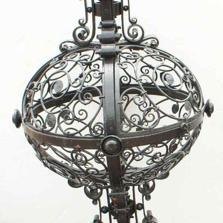 Pair of Large American Wrought Iron Gate Post Finials/Lanterns In Excellent Condition For Sale In Denver, CO