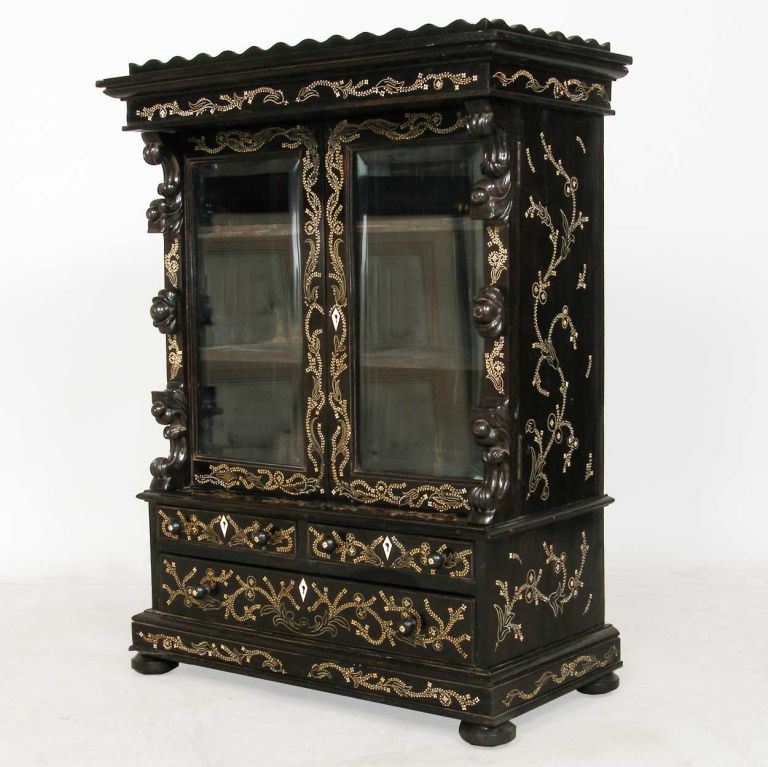 Rare Anglo Indian Monghyr Ivory Inlaid Ebony Miniature Cabinet For Sale 2