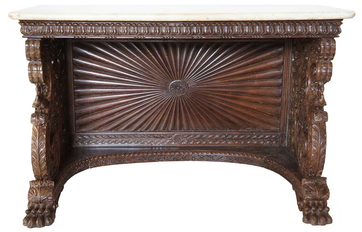 Anglo-Indian Rosewood and Marble Console Table In Good Condition For Sale In Denver, CO