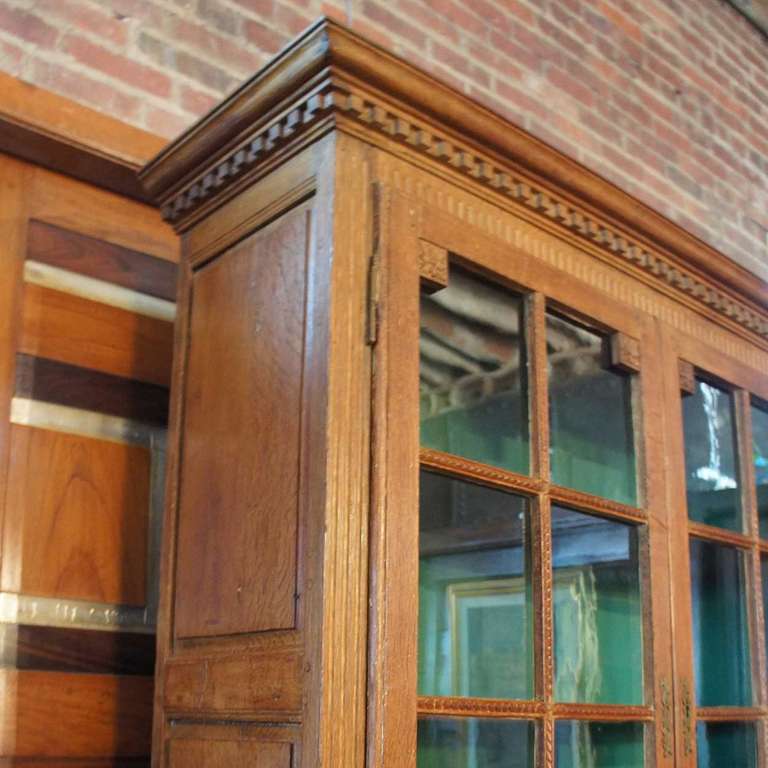 French Provincial Louis XVI Oak Glazed Door Step-Back Cupboard 2