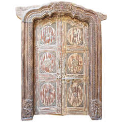 Large Indo-Portuguese Baroque Style Teak Double Door with Frame