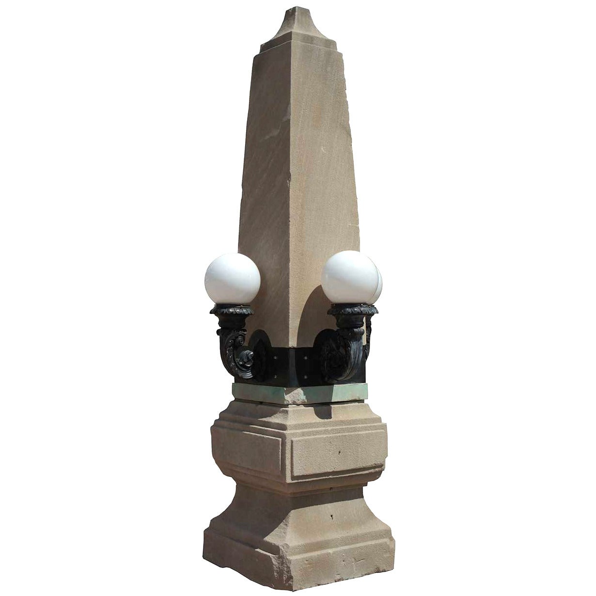 American Neoclassical Limestone Architectural 4-Light Chicago River Walk Obelisk For Sale