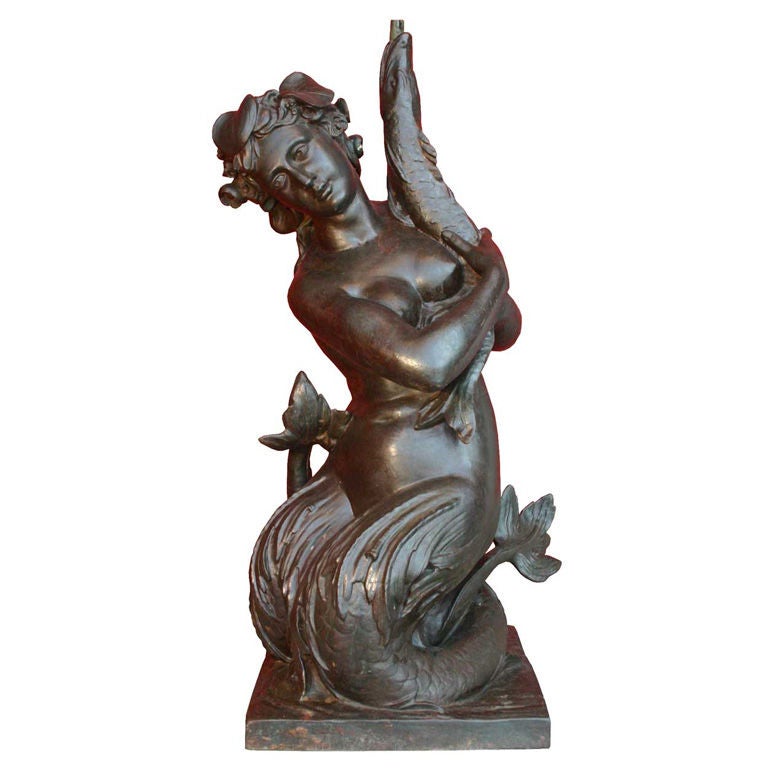 French Neoclassical Cast Iron Mermaid Fountain Figure For Sale