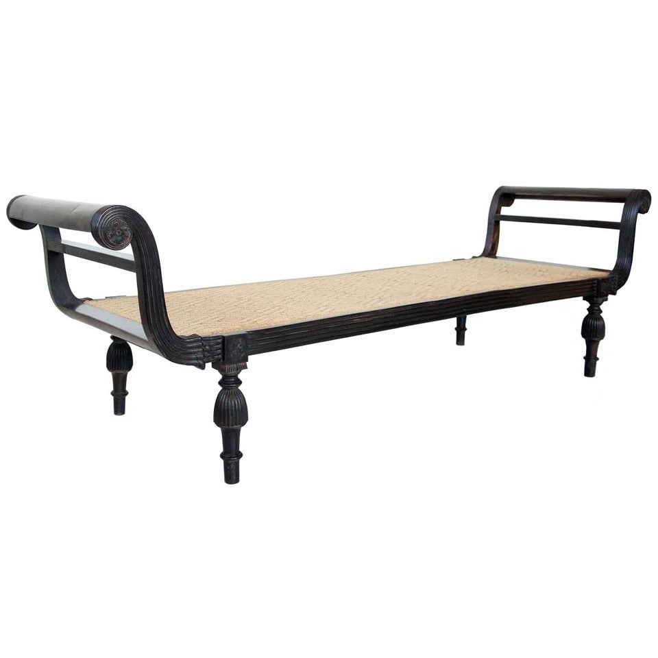 Anglo Indian Empire Period Caned Ebony Daybed For Sale