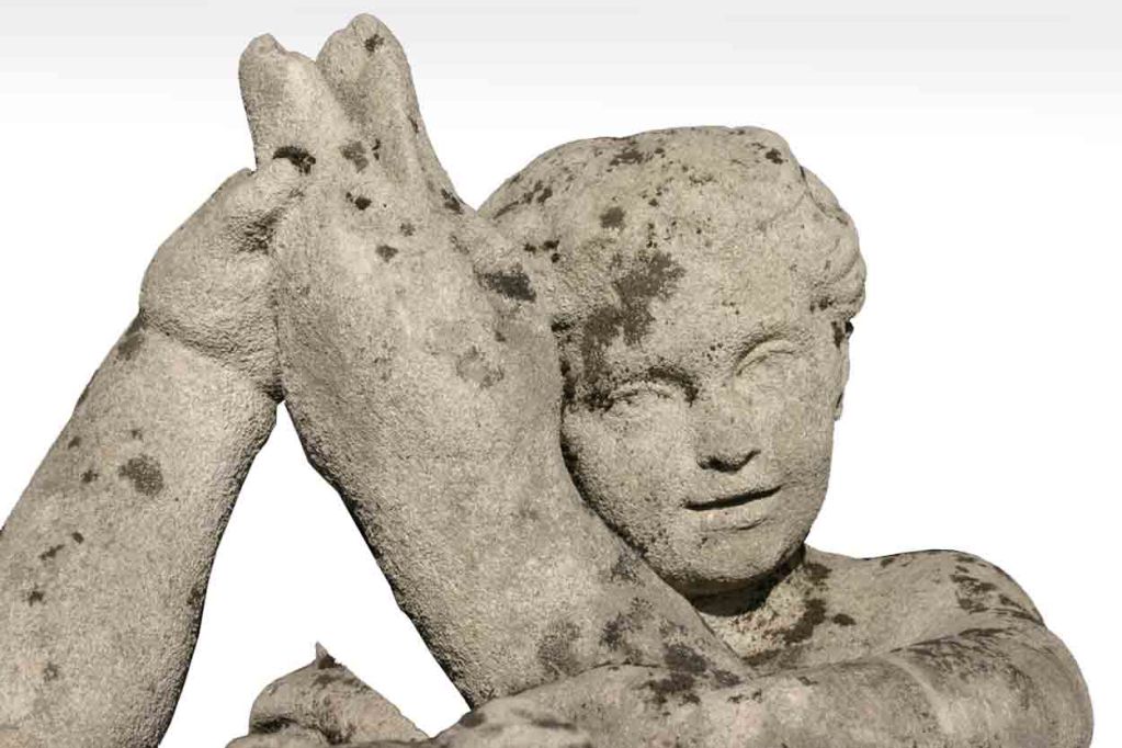 18th Century and Earlier French Neoclassical Limestone Grouping, Two Children and a Goose