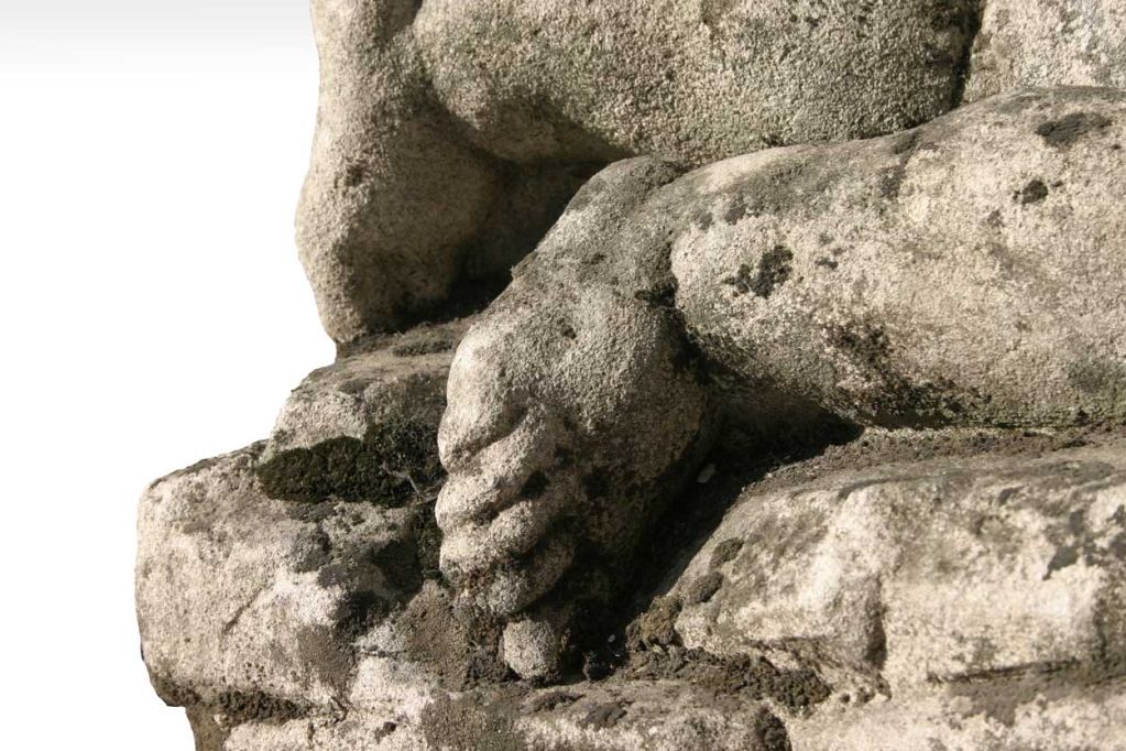 French Neoclassical Limestone Grouping, Two Children and a Goose 1