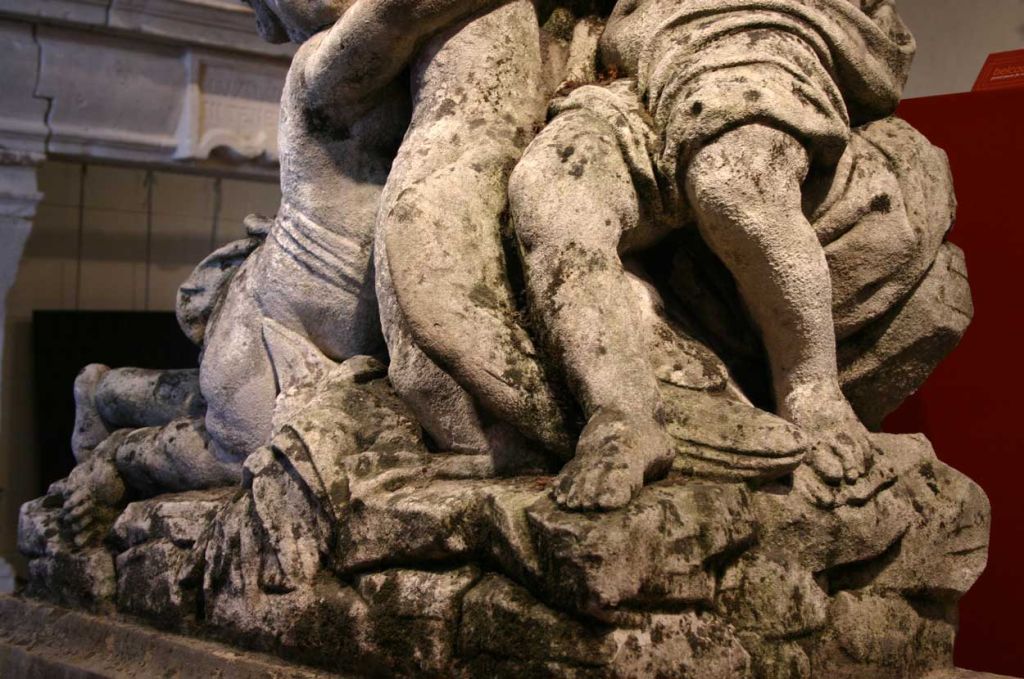 French Neoclassical Limestone Grouping, Two Children and a Goose 4