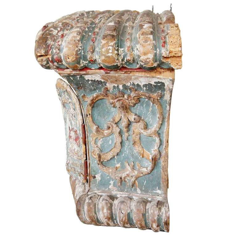 Spanish Painted Pine Architectural Shrine Niche For Sale 2