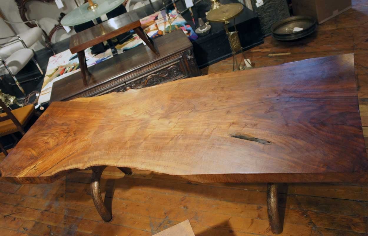 Large American Hudson Furniture Solid Walnut Slab Dining Table For Sale 1
