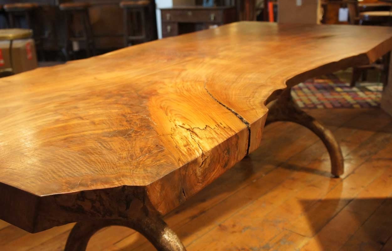 Modern Large American Hudson Furniture Solid Walnut Slab Dining Table For Sale