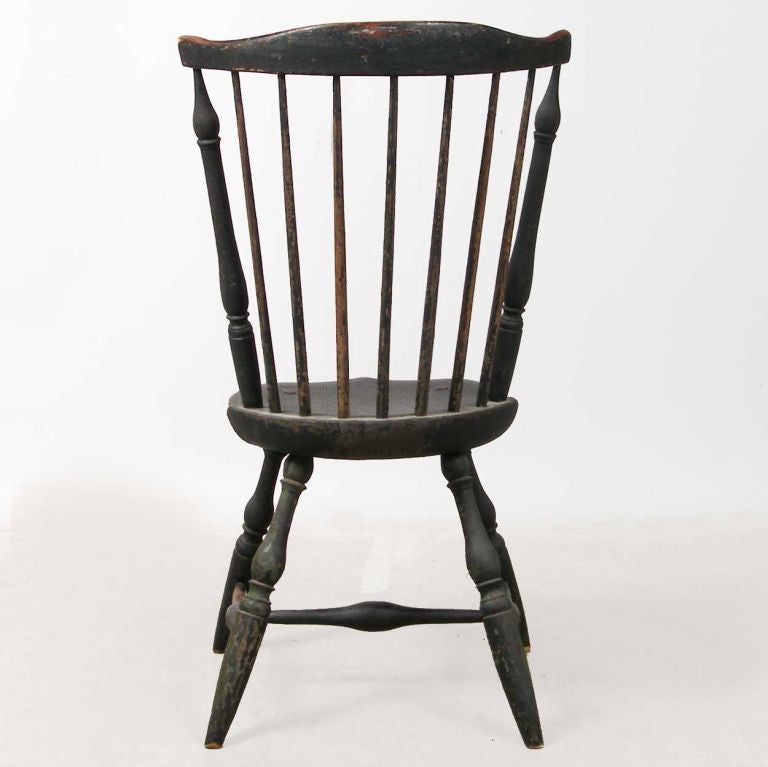 18th Century and Earlier American New England Painted Fan-Back Windsor Side Chair For Sale