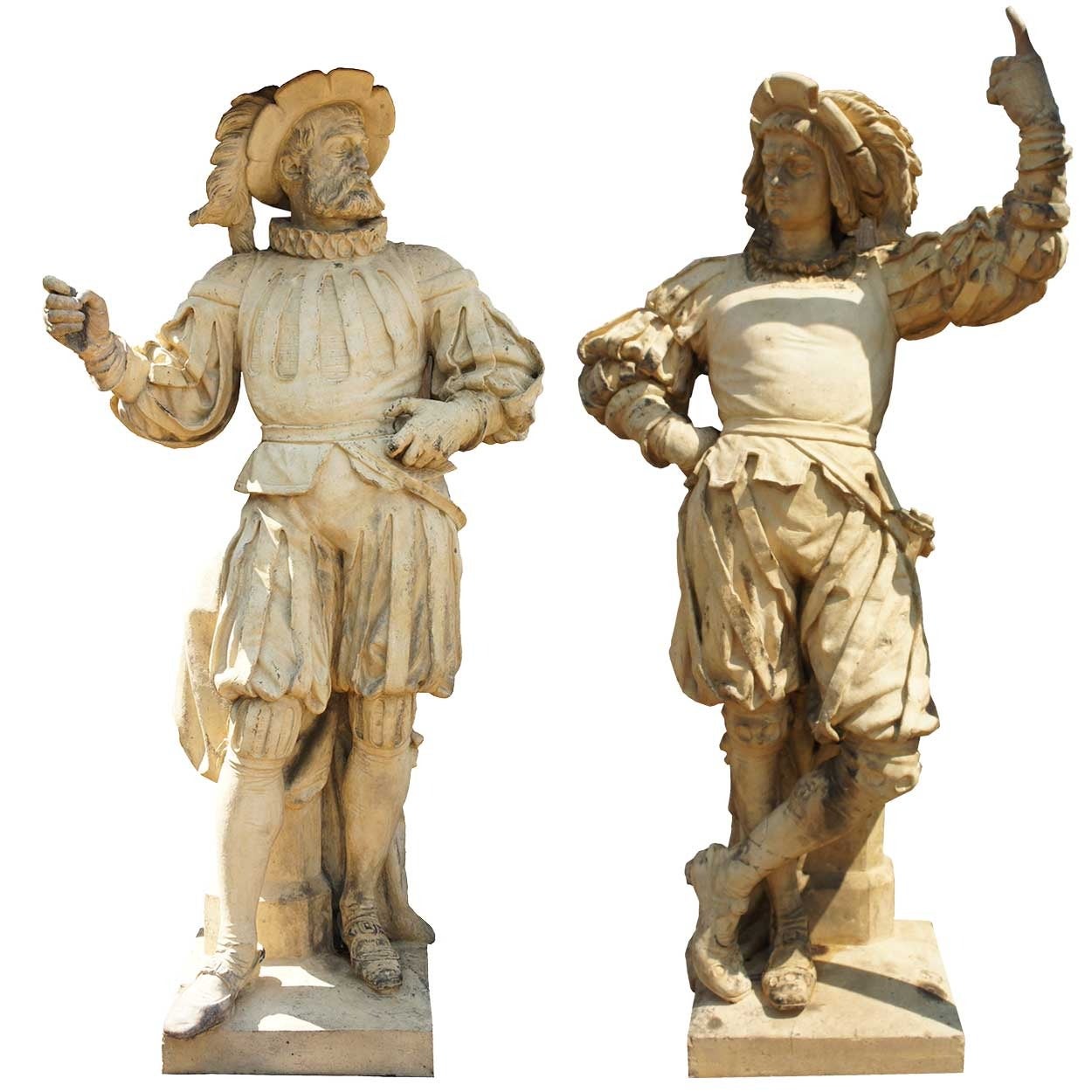 Alexander Calandrelli Pair of Terracotta Pottery Lansquenet Statues For Sale
