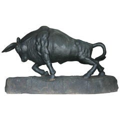 Large French Cast Iron Bull on Plinth