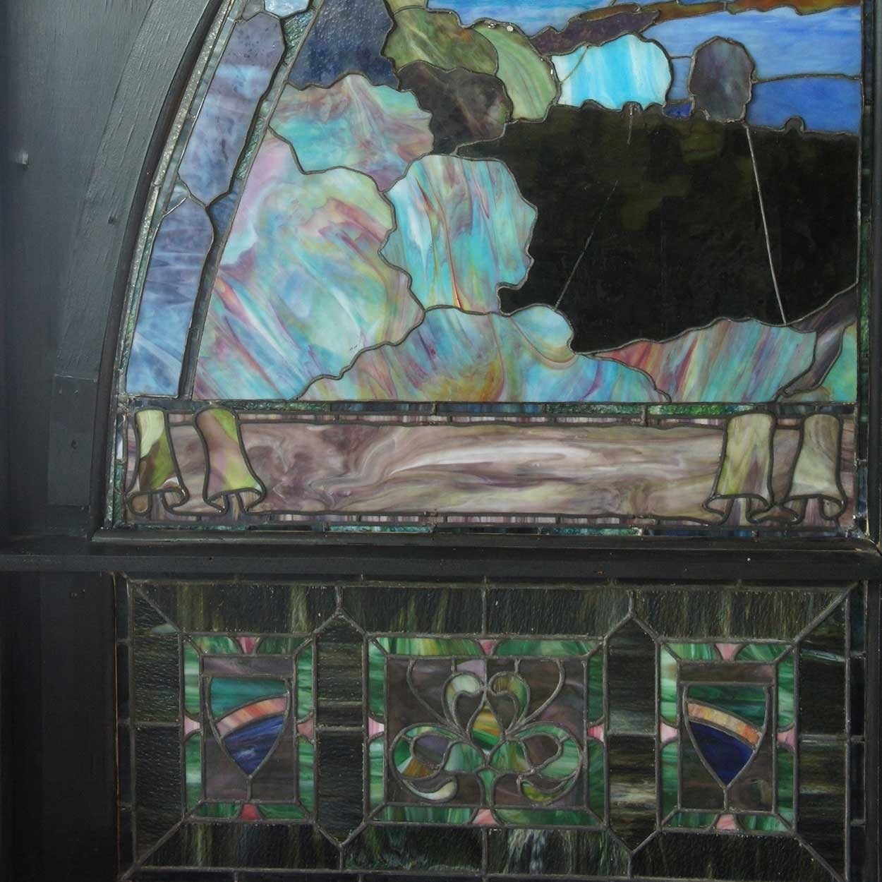 American Duffner and Kimberly Stained and Leaded Glass Sunset Triptych Window In Good Condition For Sale In Denver, CO