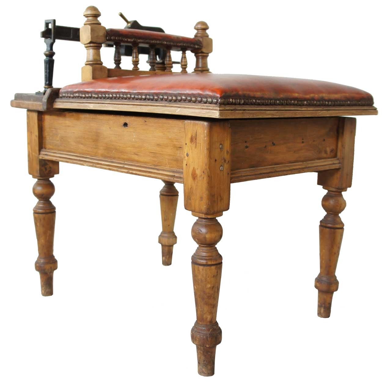 Victorian English Pine and Leather Jockey Scale Stool For Sale