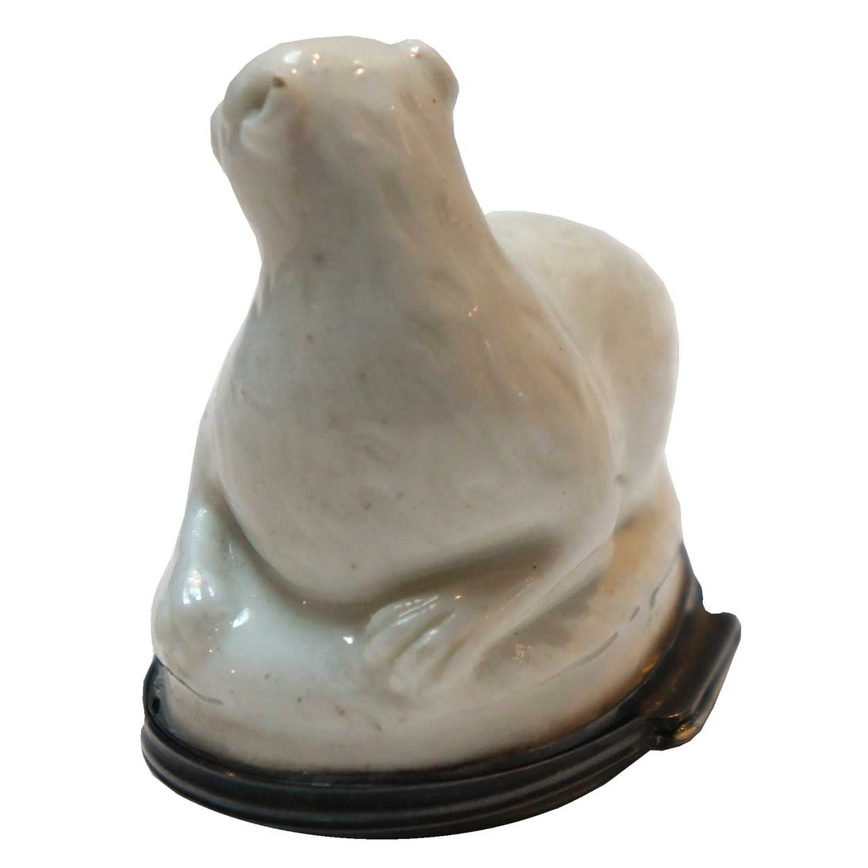 18th Century Rare French Mennecy Soft Paste Porcelain Pug Dog Bonbonniere For Sale