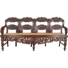 Indo-Portuguese Rosewood Caned Bench