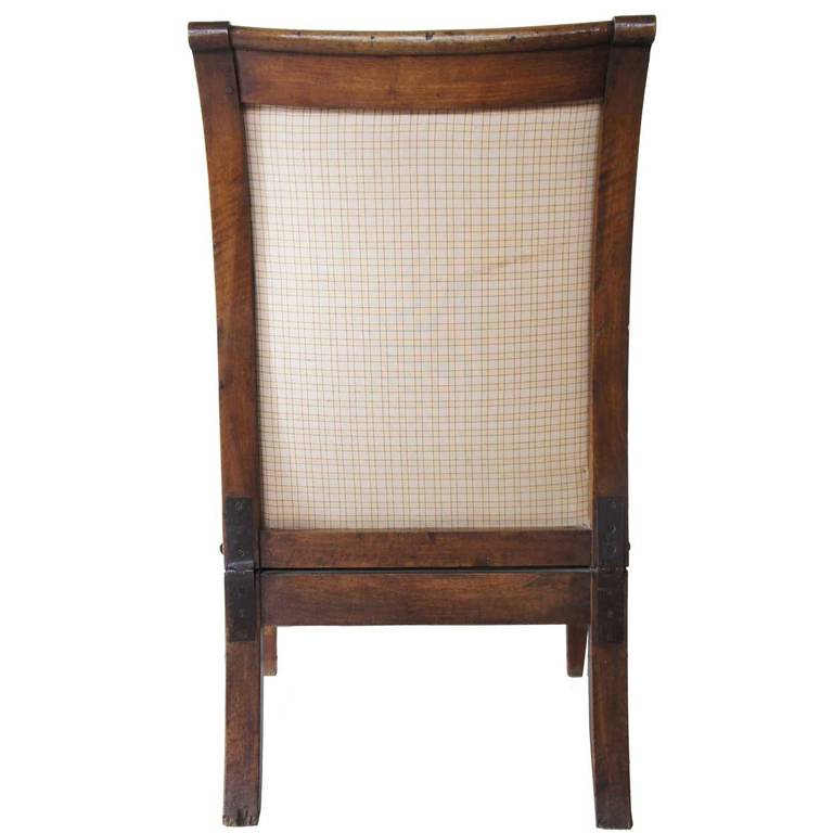 Restauration French Restoration Period Pale Walnut Leather Upholstered Reclining Armchair