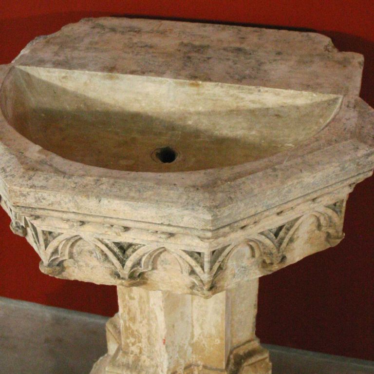 French Gothic Revival Hard Stone Fountain Pedestal Basin 1