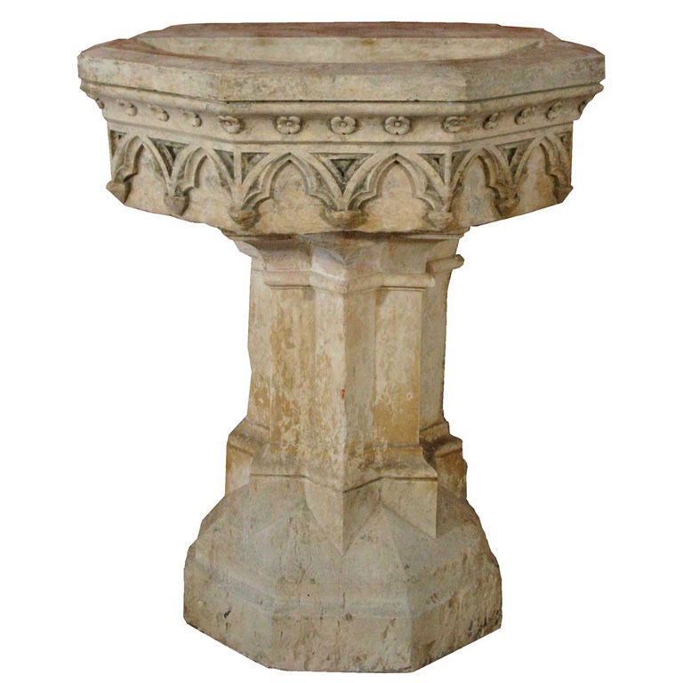French Gothic Revival Hard Stone Fountain Pedestal Basin