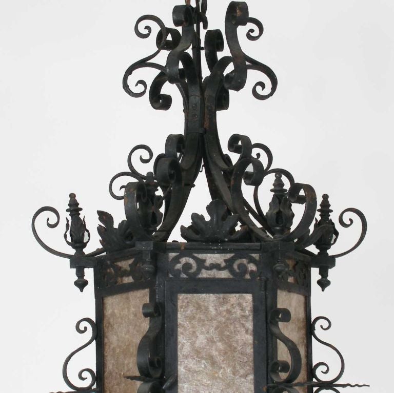 19th Century French Hand Forged Iron and Mica Lantern