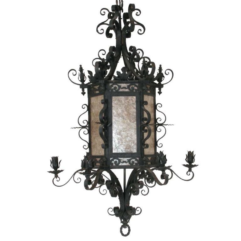 French Hand Forged Iron and Mica Lantern