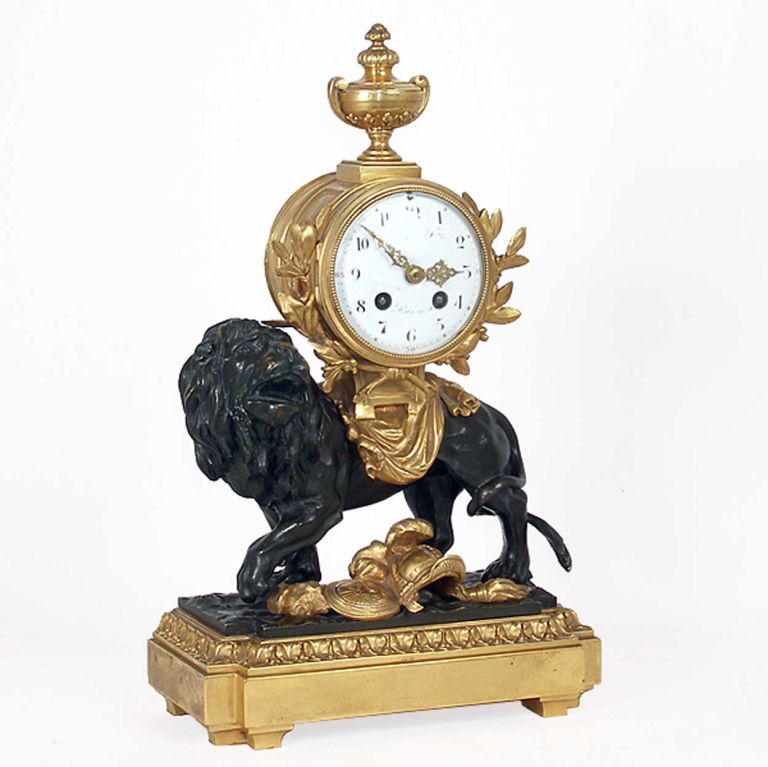 Vincenti et Cie (France, 1823-1923)<br />
Movement stamped: Medaille d'argent 1855 / Vincenti & Cie. and numbered AA338 / 41. Base stamped: LR / 4387. Face marked: / Paris. The round clock case with enamel face painted with Arabic numerals, is