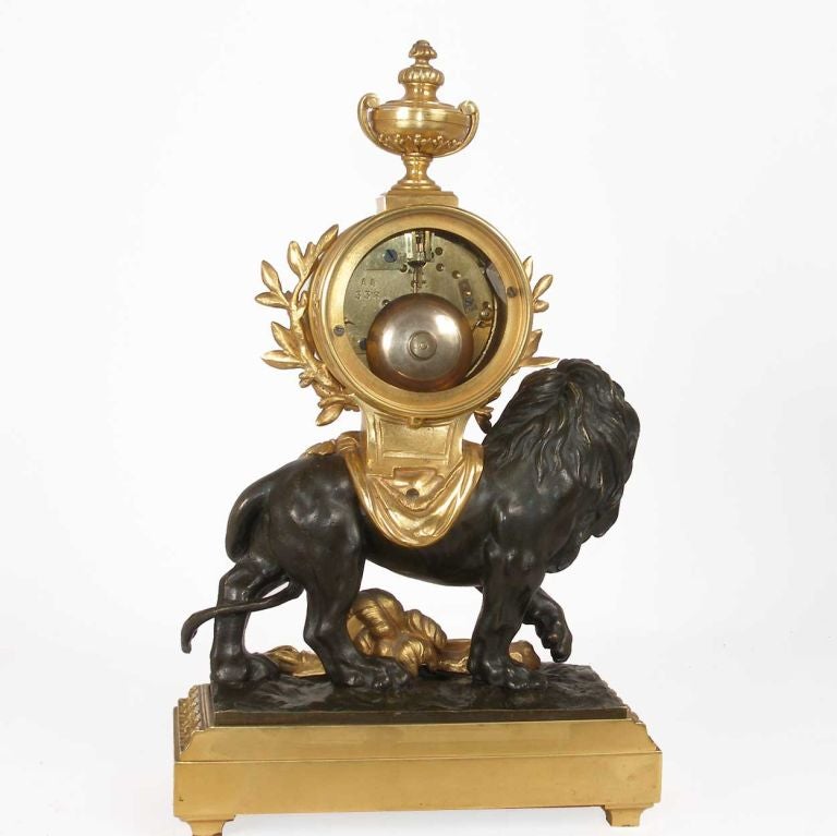 French Vincenti & Cie Bronze Dore Lion Mantel Clock 1
