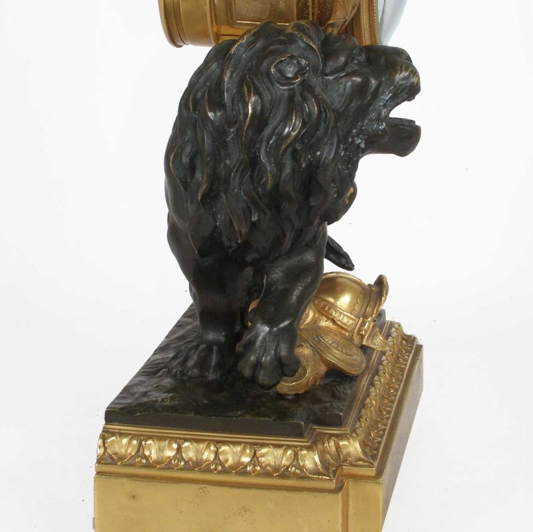 French Vincenti & Cie Bronze Dore Lion Mantel Clock 4
